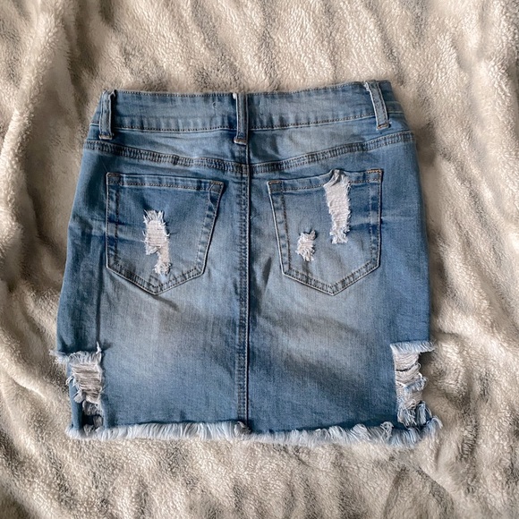 Distressed Denim Mini Skirt - Picture 2 of 3